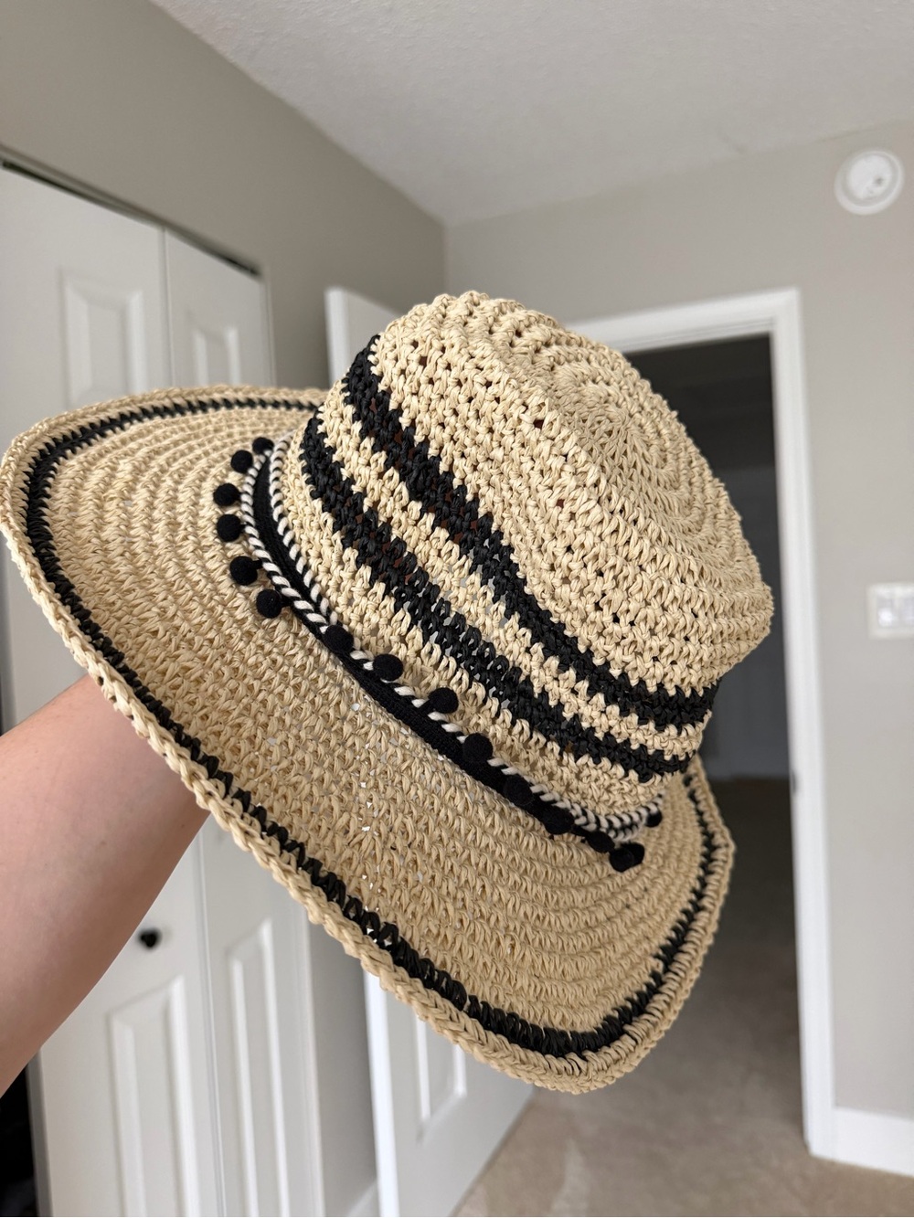 Primark Beige Straw Sun Hat with Black Trim